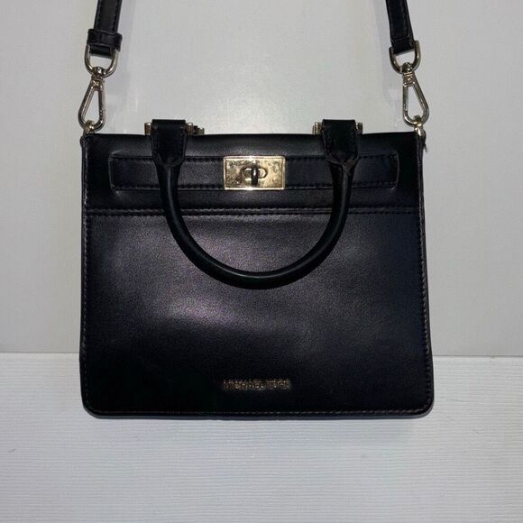 MK Michael Kors Tatiana Satchel purse bag crossbody black leather - Picture 3 of 13